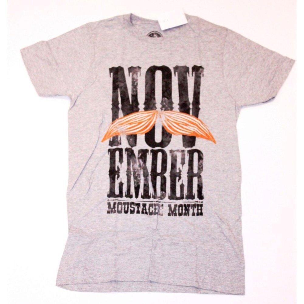 BODY RAGS Grey TEE SHIRT November MUSTACHE Month S